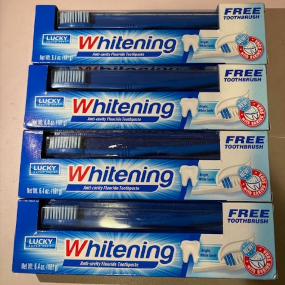NEW- (4) - Lucky Super Soft - Adult Toothpaste with Toothbrush